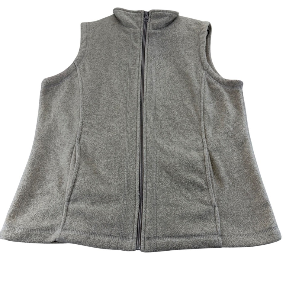 Laura Scott Vest Womens Small Petite Tan Fleece Full Zip Mock Neck Pockets